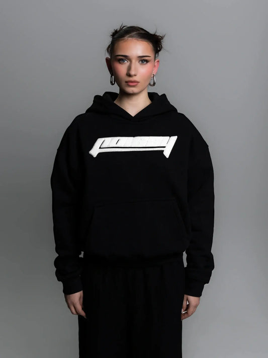 HOODIE WHITE FROTTE [BLACK]