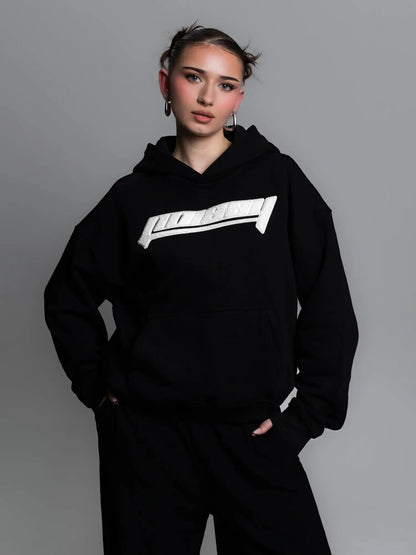 HOODIE WHITE FROTTE [BLACK]