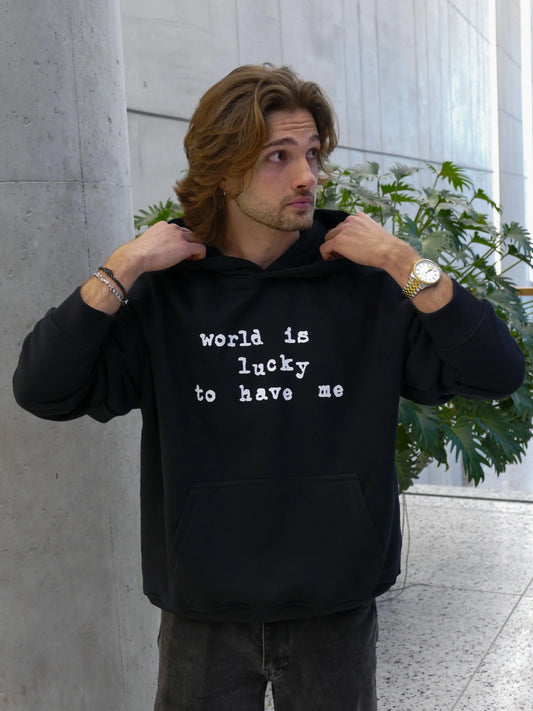 HOODIE WORLD IS LUCKY [BLACK]